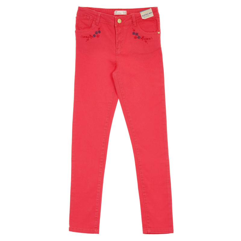 Втален панталон с флорална бродерия, червен  319463