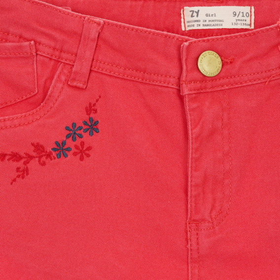Втален панталон с флорална бродерия, червен ZY 319464 2