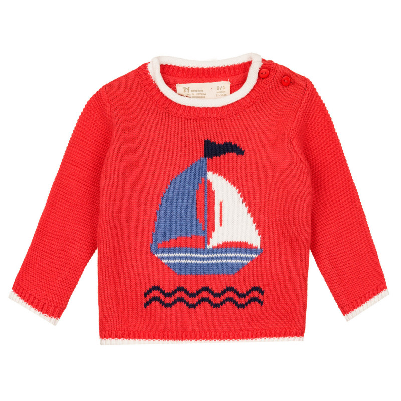 Пуловер с морски принт за бебе, червен  319661