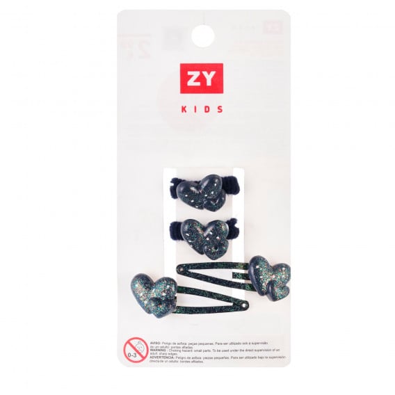 Комплект ластици и фиби за коса с брокатени акценти, тъмносин ZY 320165 2