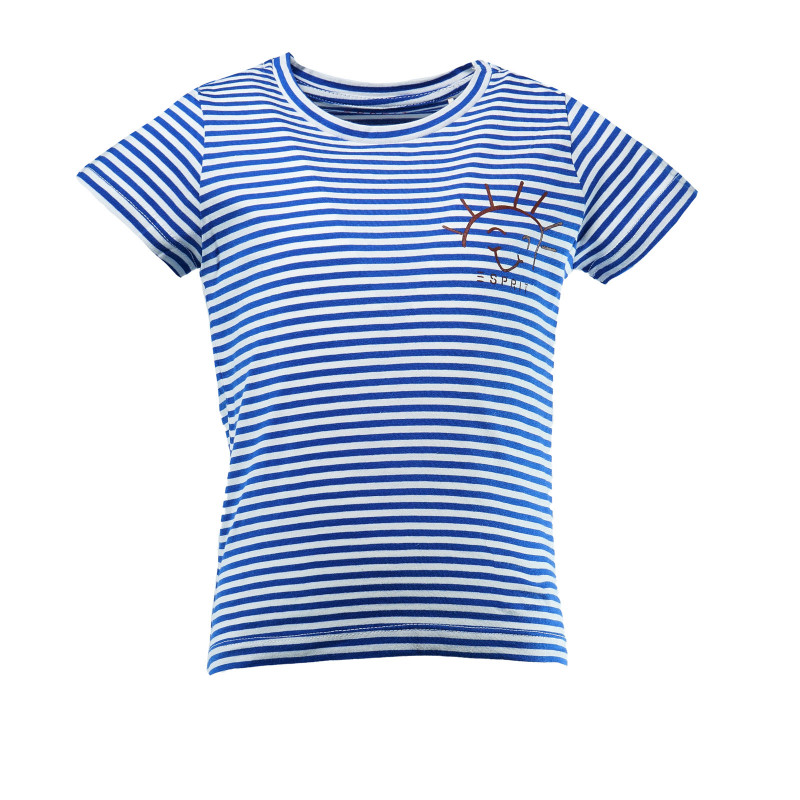Памучна блуза в моряшко рае с къс ръкав за момиче с апликация слънце  32019