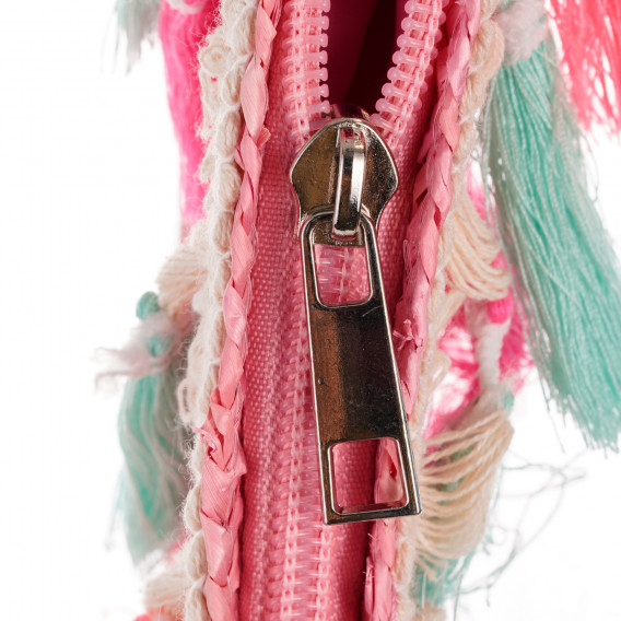 Плетена чантичка с пискюли за момиче, розова ZY 320193 3