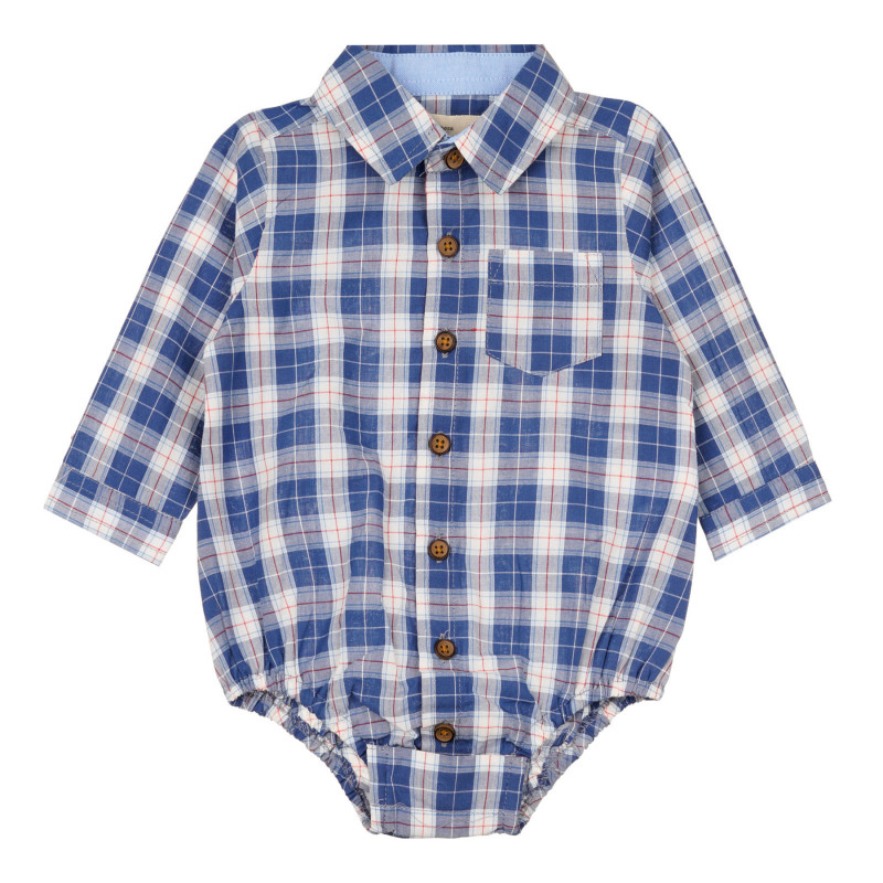 Карирана риза боди с джоб за бебе, синя  320279