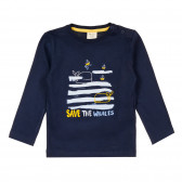 Памучна блуза Save the whalles за бебе, тъмносиня ZY 320505 