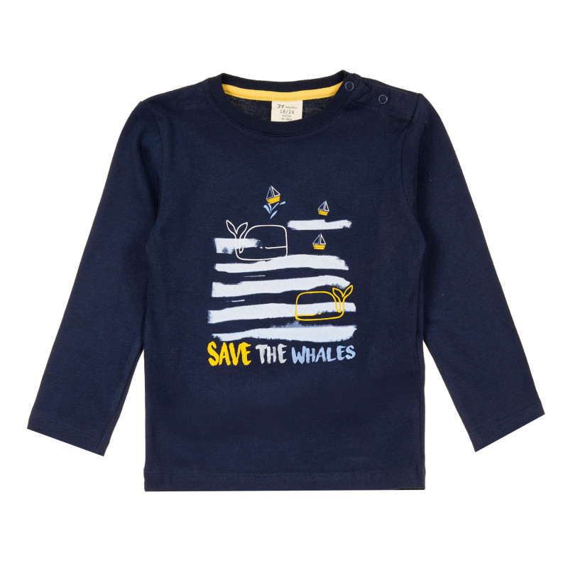 Памучна блуза Save the whalles за бебе, тъмносиня  320505