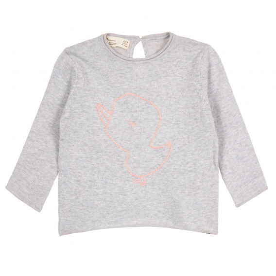 Блуза с щампа и брокатен акцент за бебе, сива ZY 320597 
