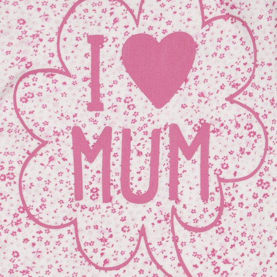 Памучен къс гащеризон с надпис I love mum за бебе, розов Benetton 320629 6