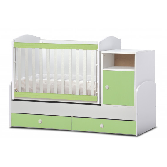 Бебешко креватче, Маги бяло и зелено- трансформиращо, 65х160 см. Dizain Baby 32065 