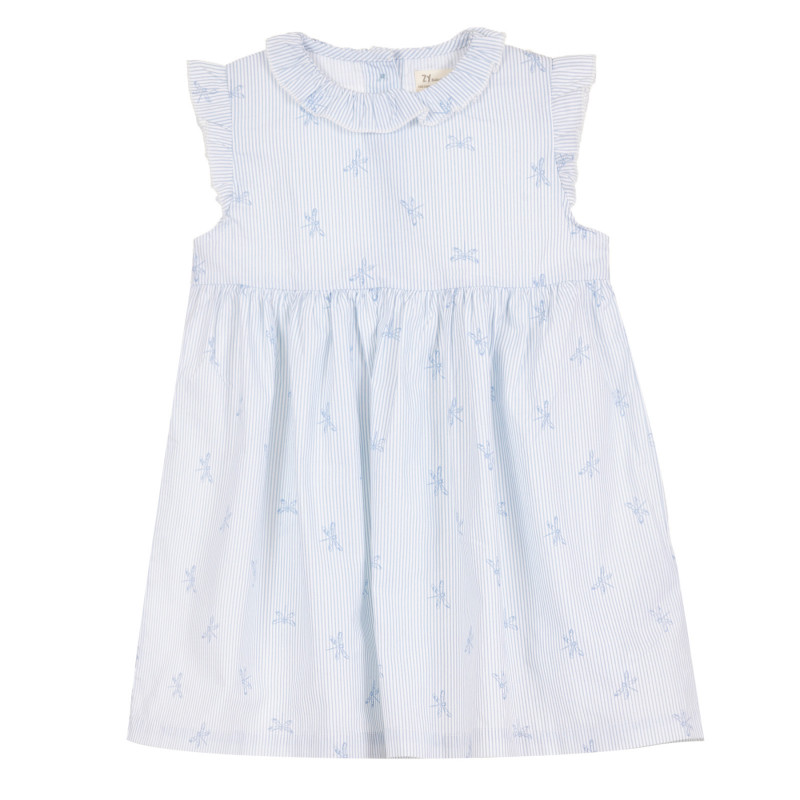 Памучна рокля без ръкави с къдрички за бебе, синя  320719