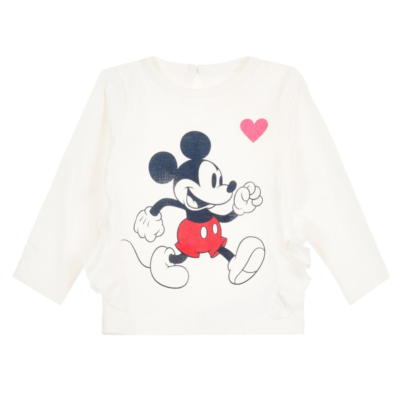 Блуза с къдрички и щампа на Мики Маус, бяла  320789