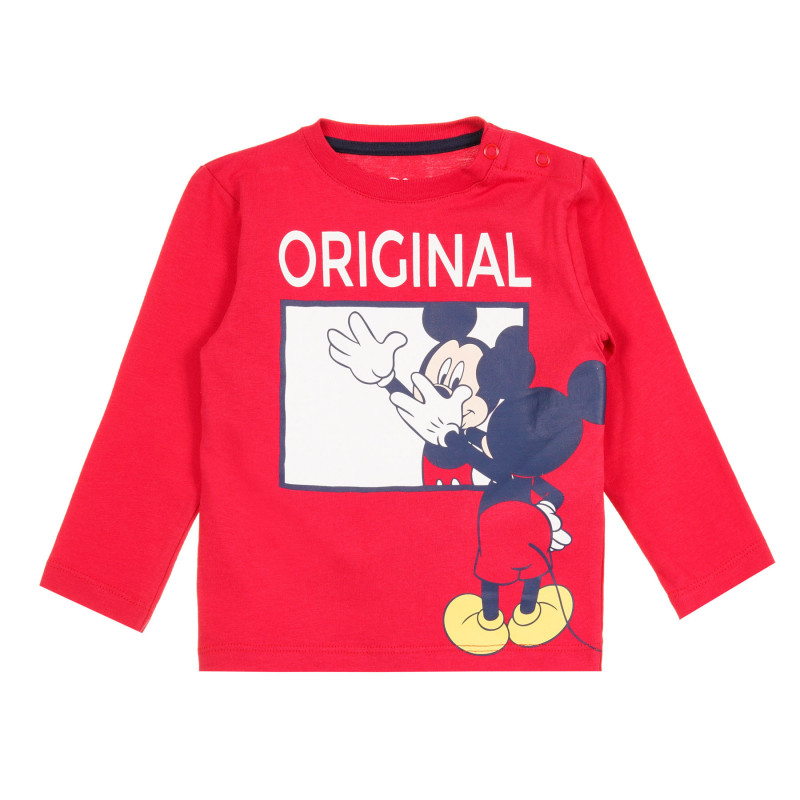 Блуза с дълъг ръкав и щампа на Мики Маус за бебе, червена  320825