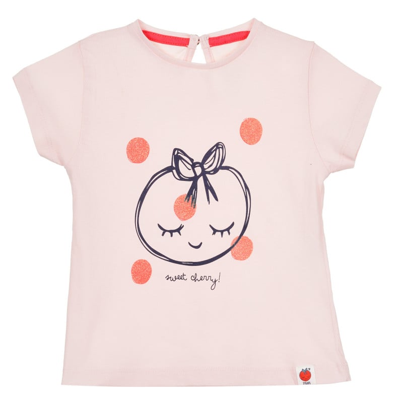 Памучна тениска Sweet cherry за бебе, розова  320891