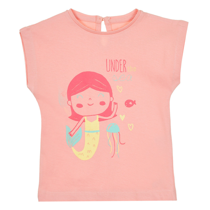 Памучна тениска Under the sea за бебе, розова  320955
