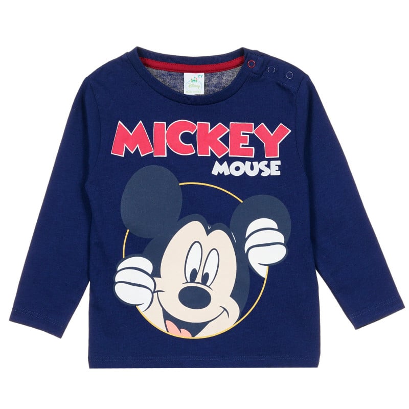 Памучна блуза с щампа Mickey Mouse за бебе, тъмносиня  321013