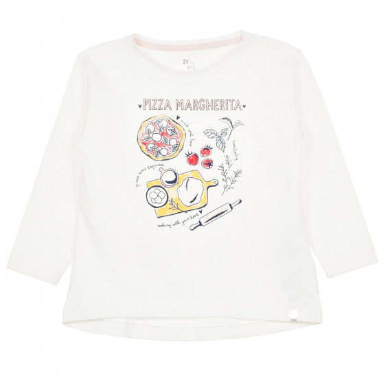 Блуза с щампа Pizza Margherita за бебе, бяла ZY 321070 