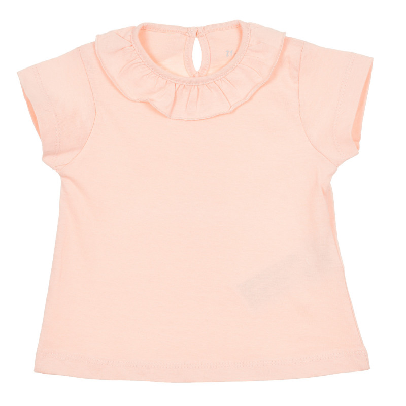 Памучна тениска с къдрички за бебе, светлорозова  321096
