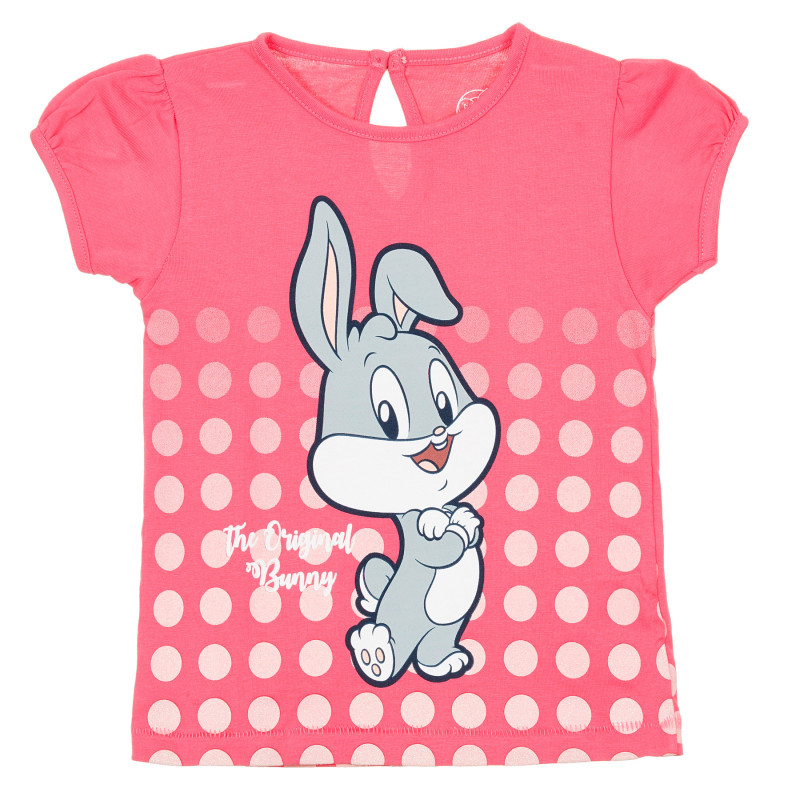 Памучна тениска с щампа на зайче и брокатен акцент за бебе  321108