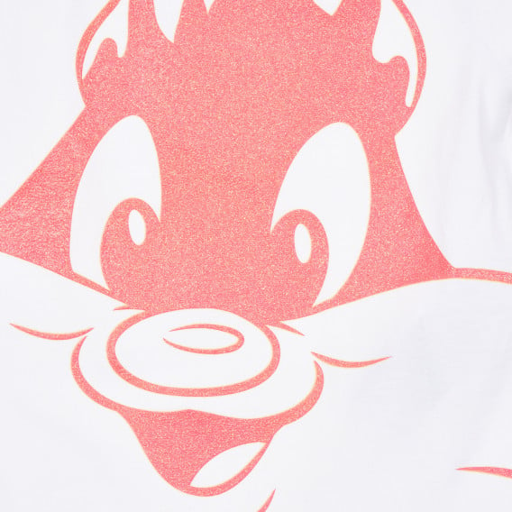 Тениска с брокатена щампа от филма Looney Tunes, бяла ZY 321113 2