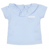 Блуза с къс ръкав и джобче с дантелен акцент за бебе, светлосиня ZY 321128 