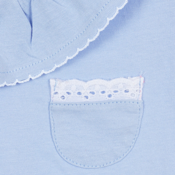 Блуза с къс ръкав и джобче с дантелен акцент за бебе, светлосиня ZY 321129 2