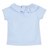 Блуза с къс ръкав и джобче с дантелен акцент за бебе, светлосиня ZY 321131 4