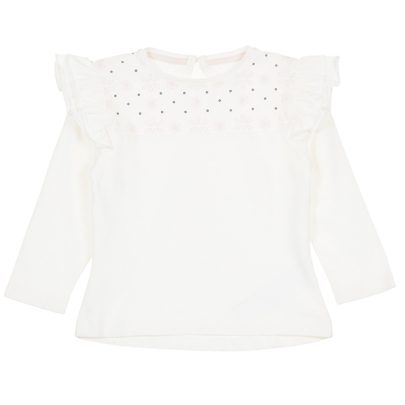 Блуза с флорална щампа и къдрички за бебе, бяла  321160