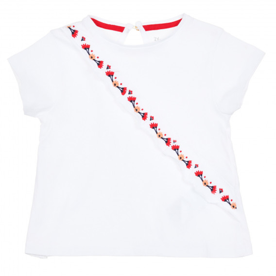 Тениска с цветна бродерия за бебе, бяла ZY 321168 