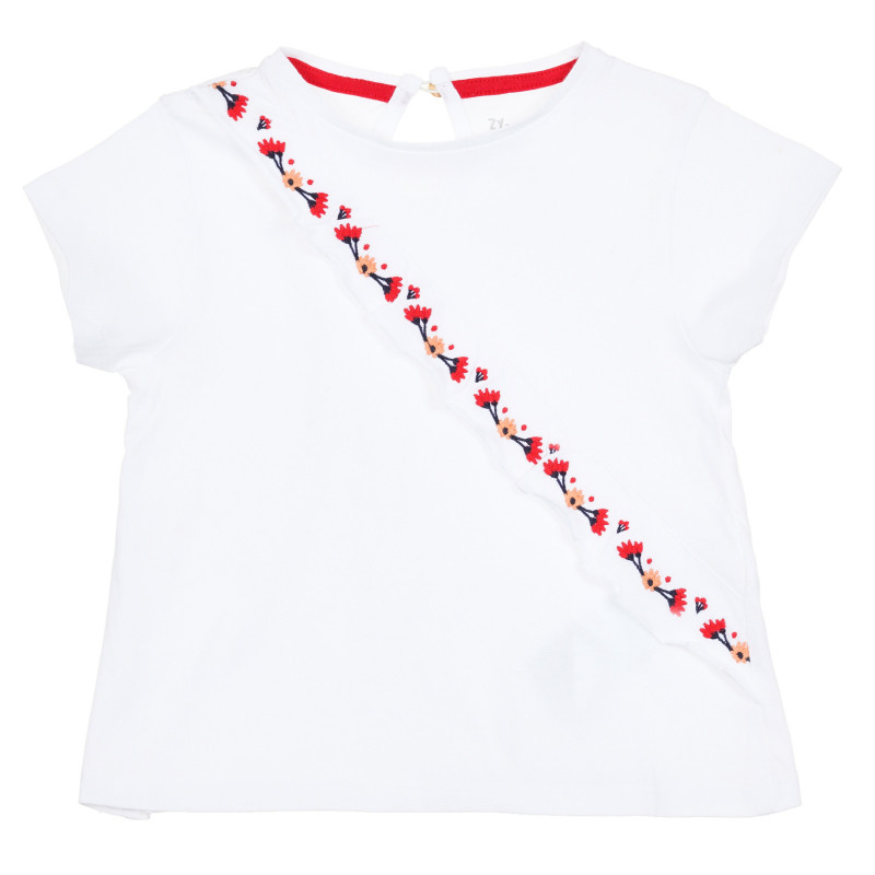 Тениска с цветна бродерия за бебе, бяла  321168