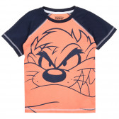 Памучна тениска с щампа и син акцент, оранжева ZY 321296 