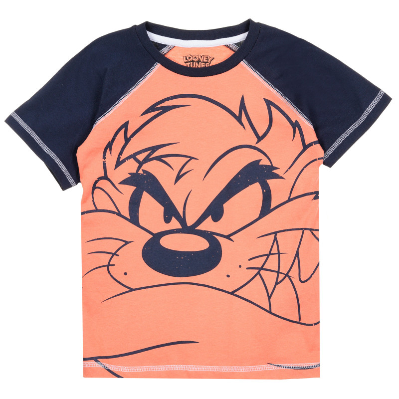 Памучна тениска с щампа и син акцент, оранжева  321296