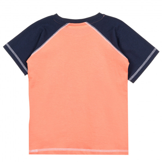 Памучна тениска с щампа и син акцент, оранжева ZY 321299 4