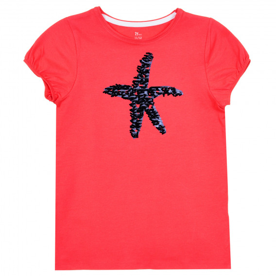 Тениска с апликация на звезда от пайети, червена ZY 321331 
