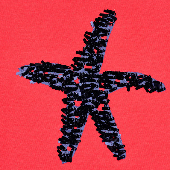 Тениска с апликация на звезда от пайети, червена ZY 321332 2