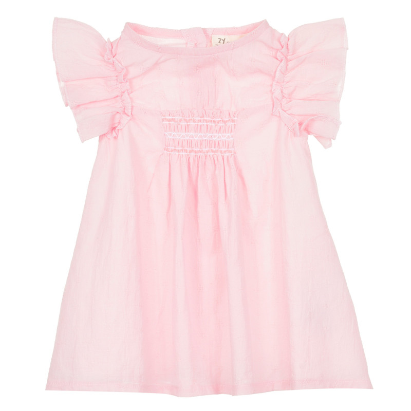 Памучна рокля с къс ръкав за бебе, розова  321353