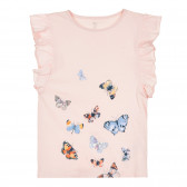 Тениска с принт на пеперуди, светлорозова ZY 321464 
