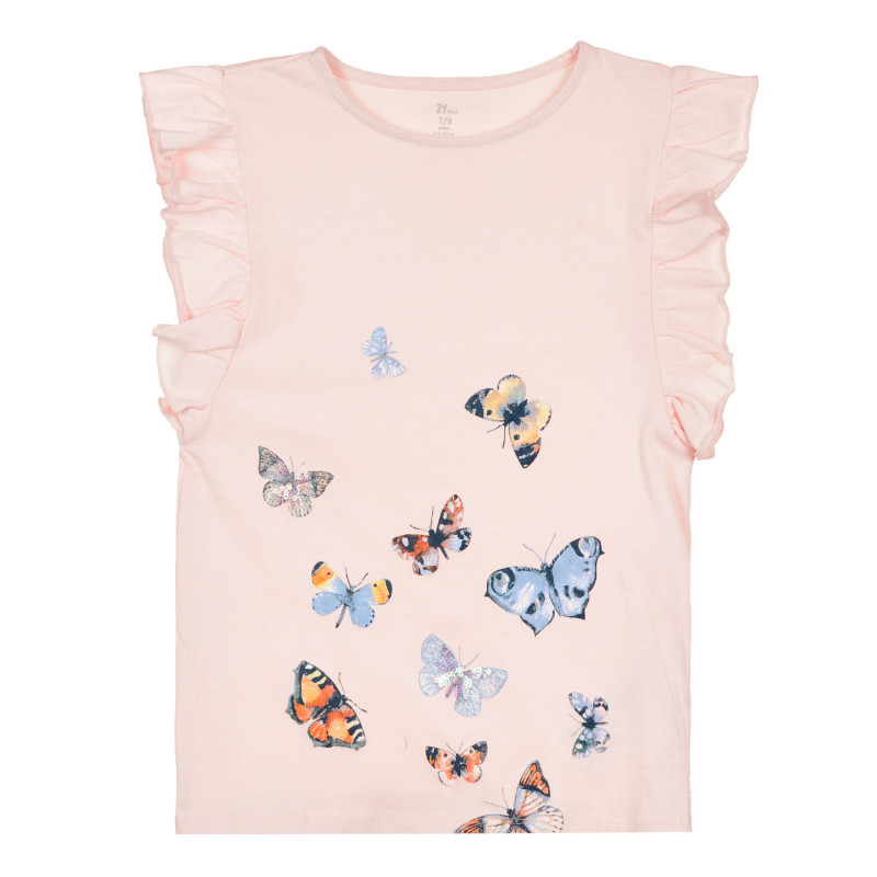Тениска с принт на пеперуди, светлорозова  321464