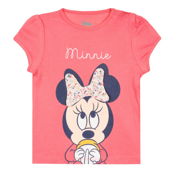 Тениска с щампа Мини Маус с панделка за бебе, розова ZY 321487 