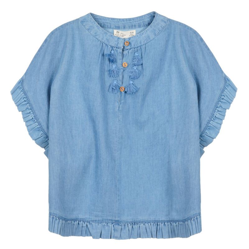 Блуза тип туника с къдрички за бебе, синя  321524