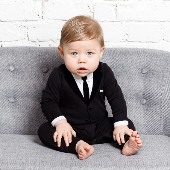 Памучен гащеризон за бебе във вид на костюм с риза и вратовръзка The Tiny Universe 32166 3