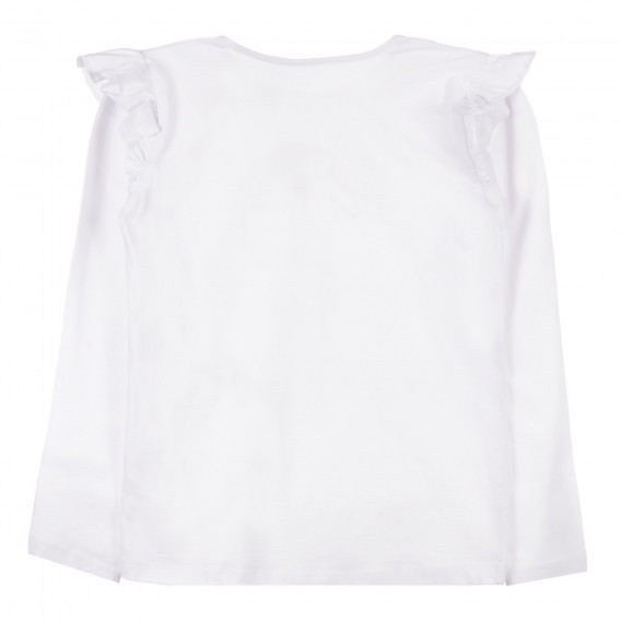 Памучна блуза с щампа и брокатен акцент, бяла ZY 321669 4