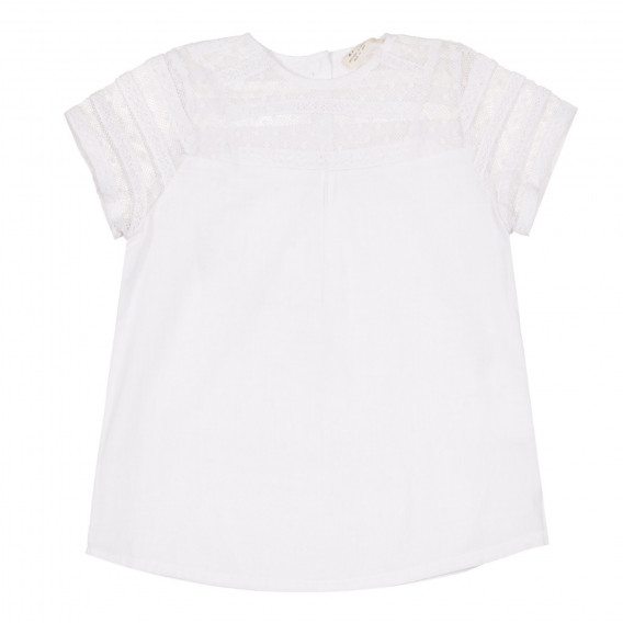 Памучна блуза с дантелен акцент, бяла ZY 321682 