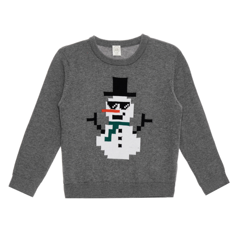 Пуловер с апликация "Снежен човек", сив  322034