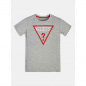 Памучна тениска с триъгълна щампа, сива Guess 322450 