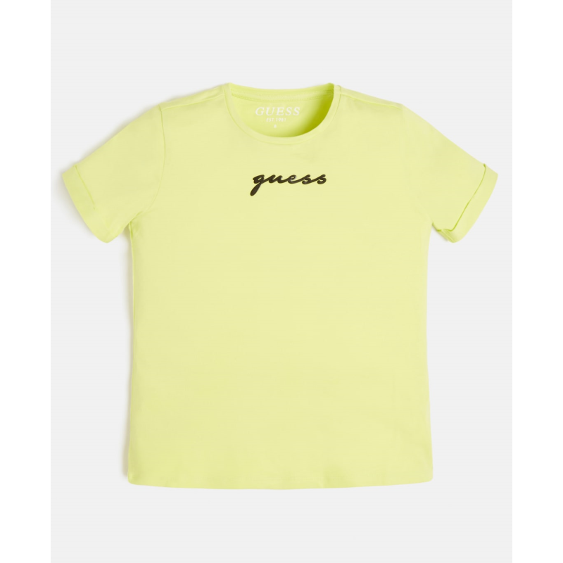Памучна тениска с подгънати ръкави, зелена  322454