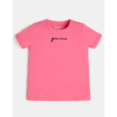 Памучна тениска с подгънати ръкави, розова Guess 322458 