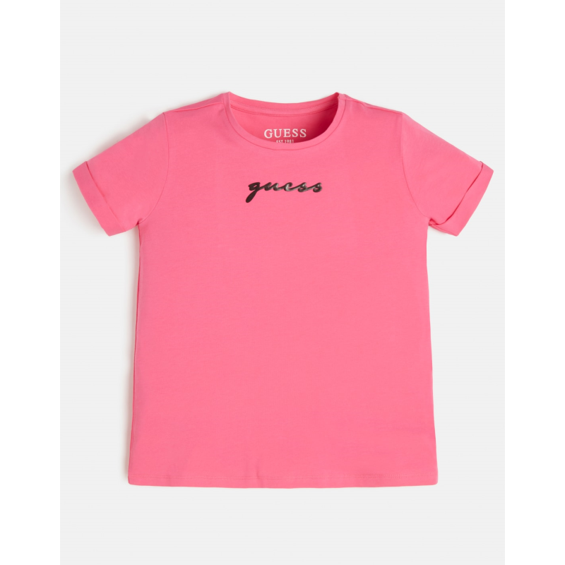 Памучна тениска с подгънати ръкави, розова  322458