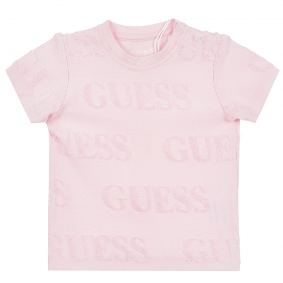 Тениска с името на бранда за бебе, розова Guess 322596 