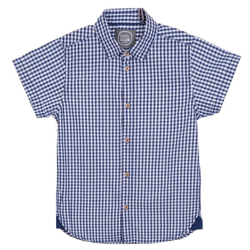 Памучна карирана риза с къс ръкав, синя  323270