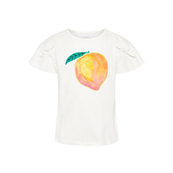 Тениска от органичен памук с принт плод за момиче, бяла Name it 32343 