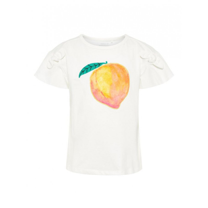 Тениска от органичен памук с принт плод за момиче, бяла  32343